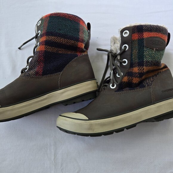 KEEN Elsa Boots Waterproof 1017957 Womens size 6.5 Plaid Flannel Faux Fur Winter - Picture 5 of 9